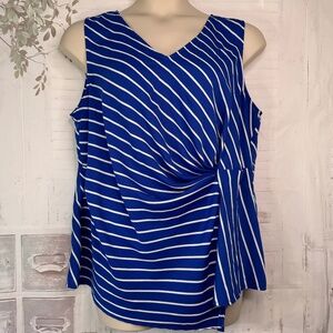 Liz Claiborne Womens Blue White Strip Faux Wrap Sleeveless Top Plus Sz. 0X USED